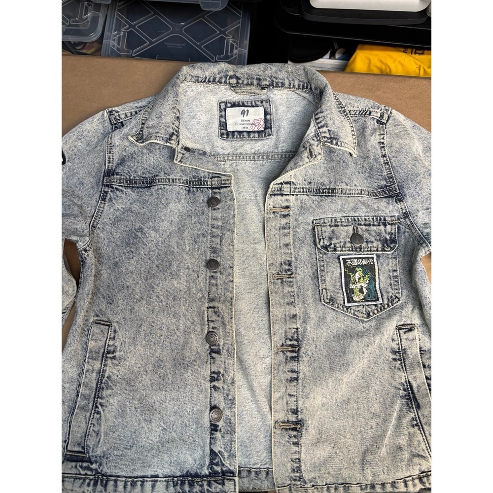 Men's Cotton-On Light Blue Stonewash Faded Trucker Jean Jacket Sz Medium - Picture 10 of 10
